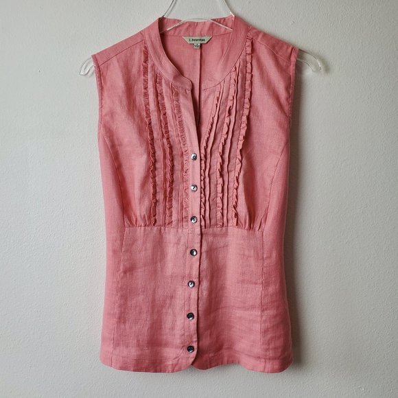 J. Peterman linen pink sleeveless ruffled top 6 feminine boho - Picture 1 of 7